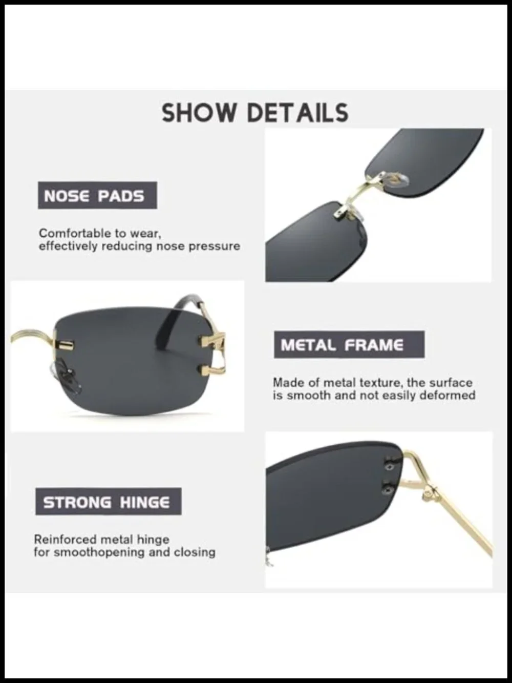 90s Retro Rimless Metal Sunglasses UV400 Protection Rectangle Lens